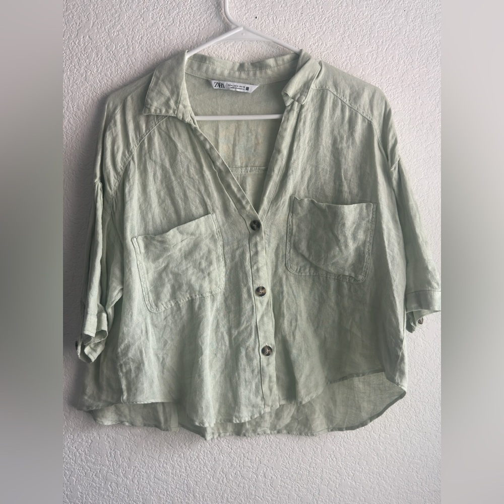 Zara linen blend crop shirt
